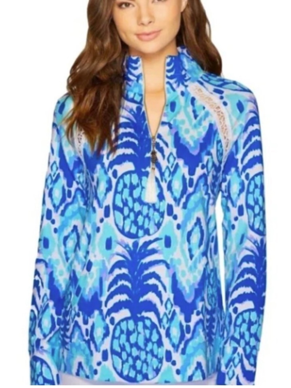 Lilly Pulitzer Skipper Popover Serene Blue Tropi Call Me Pineapple Print Size XS